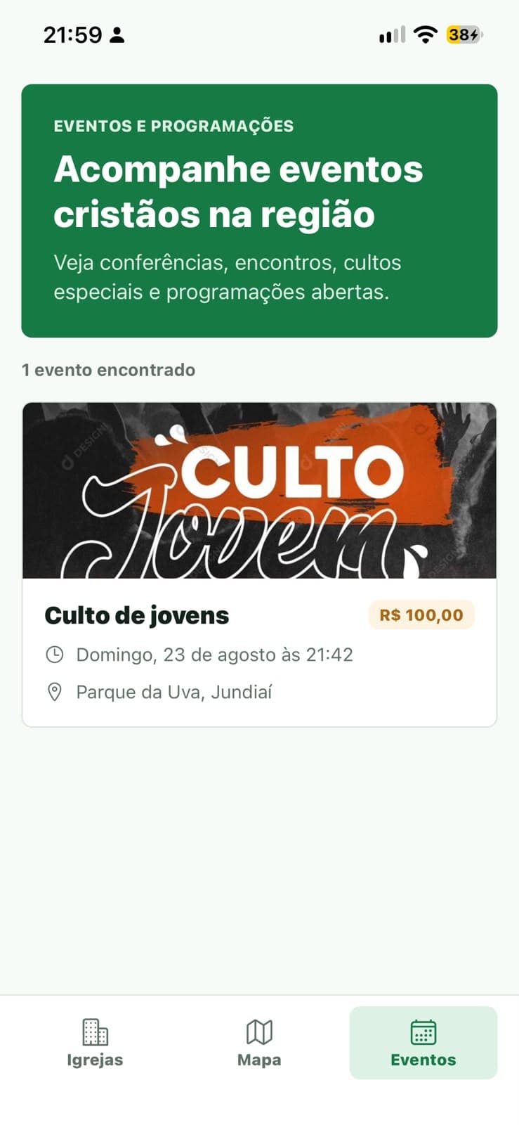 App Encontre Igrejas — lista de eventos cristianos en la región